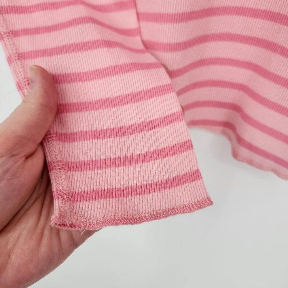 J.Crew Y2K Retro 2000s Preppy Ribbed Knit Henley Top Size M Pink Striped NWT